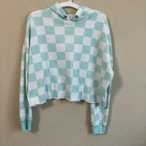 Forever 21 Hoodie Sweatshirt Aqua Check